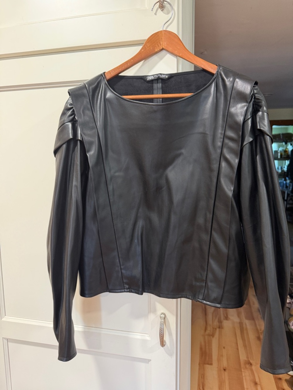 Zara Black Faux Leather Puff-Sleeve Jacket